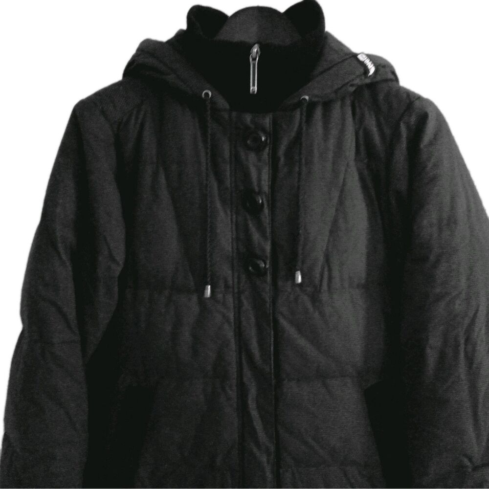 Orage Women's Knee-Length Puffer Hooded Winter Parka Coat Black Size Small